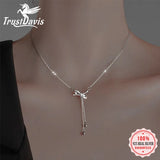 Trustdavis 925 Silver Bowknot Tassel Chain Beads Necklace