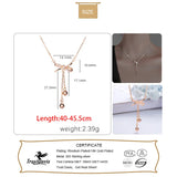 Trustdavis 925 Silver Bowknot Tassel Chain Beads Necklace