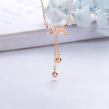 Trustdavis 925 Silver Bowknot Tassel Chain Beads Necklace