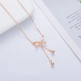 Trustdavis 925 Silver Bowknot Tassel Chain Beads Necklace