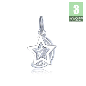 Trustdavis 925 Sterling Silver Star Moon Pendant Necklace DIY Beaded Bracelet