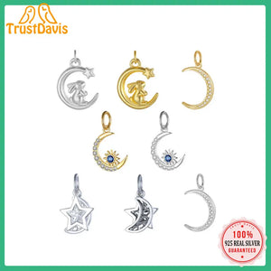 Trustdavis 925 Sterling Silver Star Moon Pendant Necklace DIY Beaded Bracelet