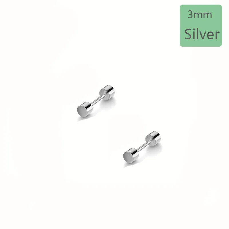 Trustdavis 925 Silver Geometric Round Barbells Stud Earrings