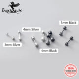 Trustdavis 925 Silver Geometric Round Barbells Stud Earrings