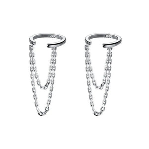 Trustdavis 925 Sterling Silver Double Chain Clip On Earrings Ear Cuff for Women