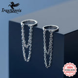 Trustdavis 925 Sterling Silver Double Chain Clip On Earrings Ear Cuff for Women