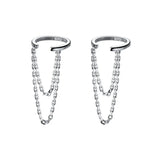 Trustdavis 925 Sterling Silver Double Chain Clip On Earrings Ear Cuff for Women
