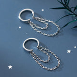 Trustdavis 925 Sterling Silver Double Chain Clip On Earrings Ear Cuff for Women