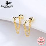 Trustdavis 925 Sterling Silver Sweet Chain Beads Stud Earrings
