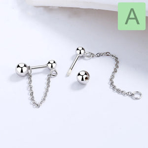 Trustdavis 925 Sterling Silver Sweet Chain Beads Stud Earrings