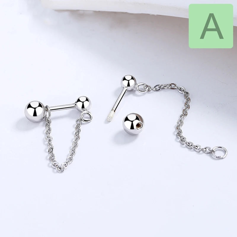 Trustdavis 925 Sterling Silver Sweet Chain Beads Stud Earrings