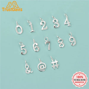 Trustdavis 925 Sterling Silver Arabic Numerals CZ Charm Pendant