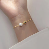 Trustdavis 925 Silver Pearl Snake Chain Bracelet Wedding Jewelry