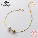 Trustdavis 925 Silver Pearl Snake Chain Bracelet Wedding Jewelry
