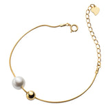 Trustdavis 925 Silver Pearl Snake Chain Bracelet Wedding Jewelry