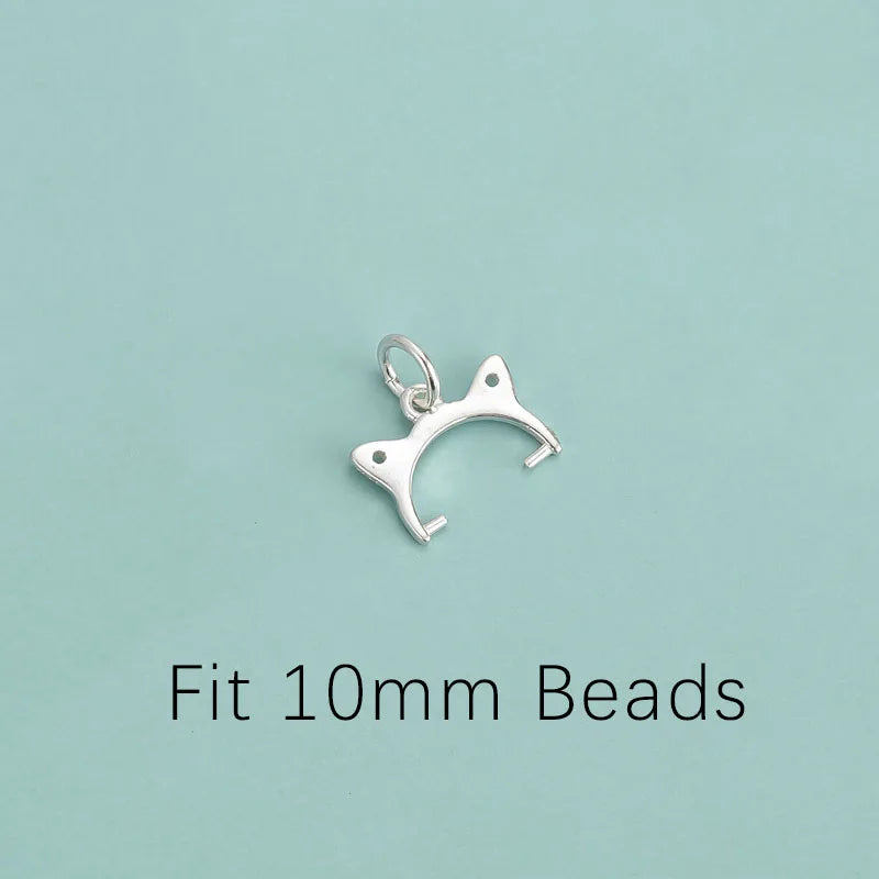 Trustdavis 925 Sterling Silver Cat Ear Beads Button Pendants Charm DIY Jewelry