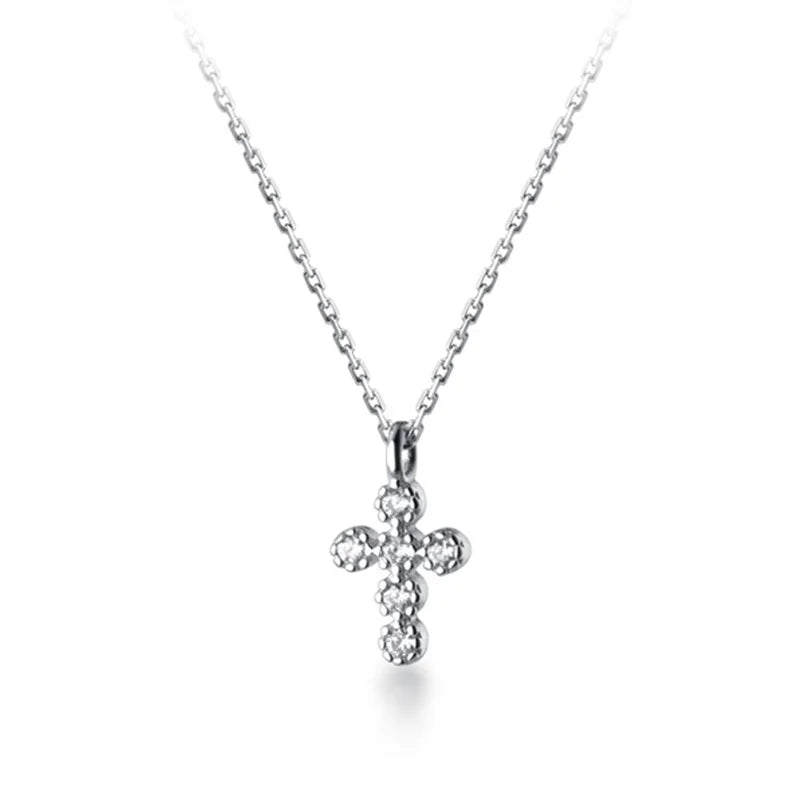 Trustdavis Silver Cross CZ Pendant Clavicle Necklace Wedding Jewelry