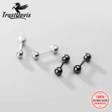 Trustdavis 925 Silver Double Bead Screw Stud Earrings Wedding DS1223