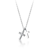 Trustdavis 925 Silver Double Cross CZ Pendant Necklace
