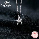 Trustdavis 925 Silver Double Cross CZ Pendant Necklace