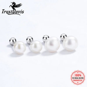 Trustdavis 925 Silver Pearl Stud Earring Women Party Jewelry DA2290