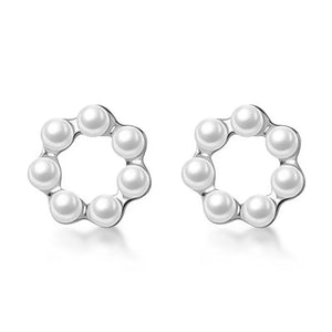 Trustdavis 925 Silver Flower Pearl Stud Earrings DB376