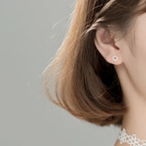Trustdavis 925 Silver Flower Pearl Stud Earrings DB376