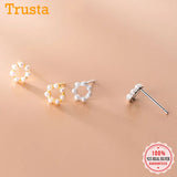 Trustdavis 925 Silver Flower Pearl Stud Earrings DB376