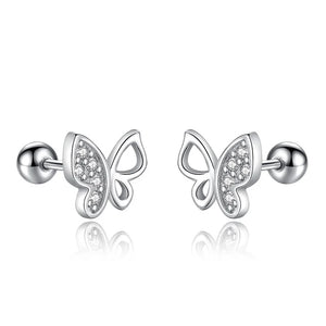 925 Silver Butterfly CZ Stud Earrings Wedding Party Fine Jewelry