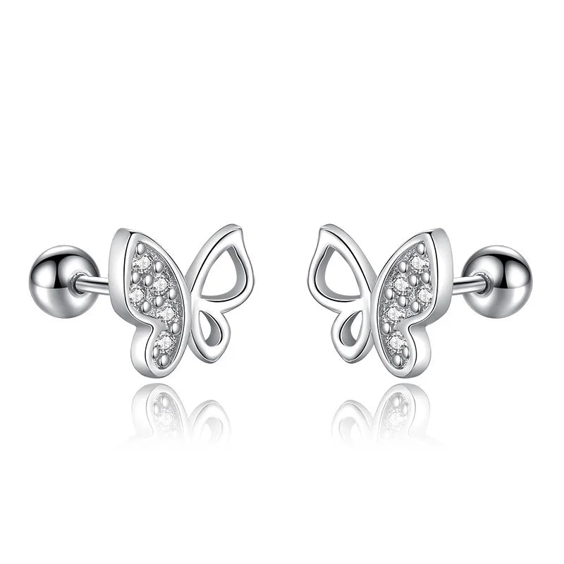 925 Silver Butterfly CZ Stud Earrings Wedding Party Fine Jewelry