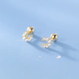 Trustdavis 925 Silver Mini Moon CZ Stud Earrings For Women Girls