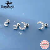 Trustdavis 925 Silver Mini Moon CZ Stud Earrings For Women Girls