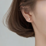 Trustdavis 925 Silver Mini Moon CZ Stud Earrings For Women Girls