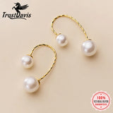 Trustdavis 925 Sterling Silver Pearl Hook Stud Earrings for Women Wedding