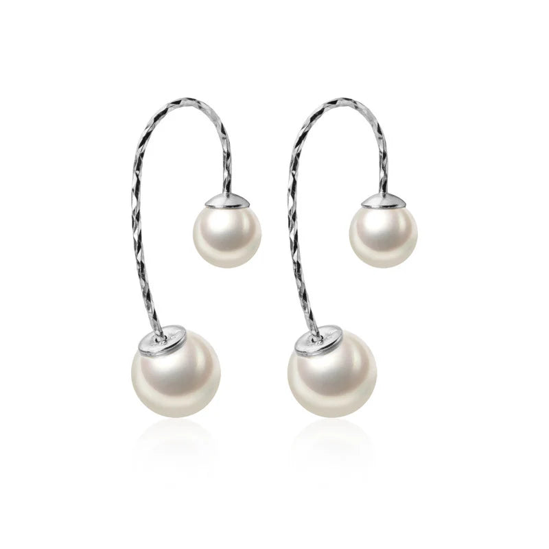 Trustdavis 925 Sterling Silver Pearl Hook Stud Earrings for Women Wedding