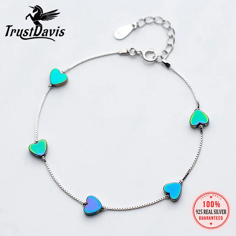 Trustdavis 925 Silver Heart Love Chain Bracelet Wedding Party S925 Jewelry