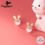 Trustdavis 925 Silver Rabbit Charm Stud Earrings For Women