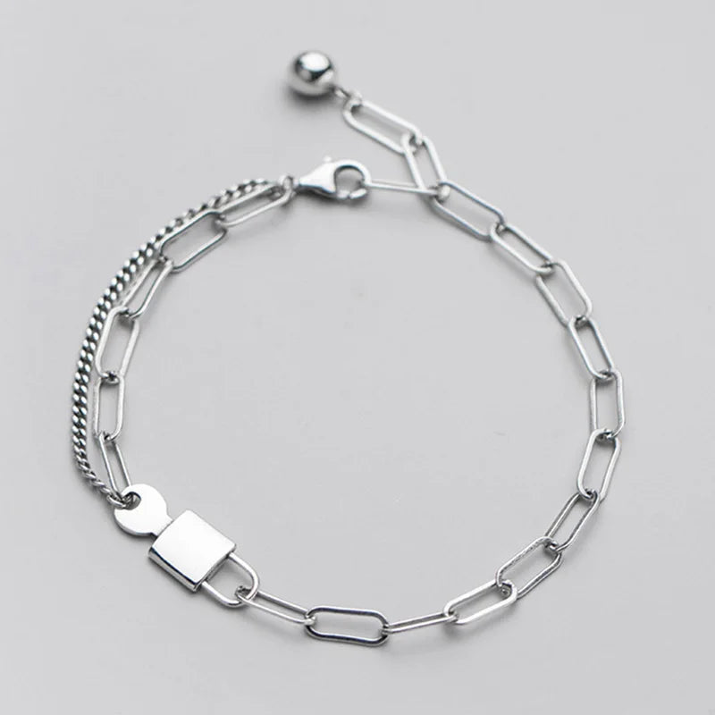 Trustdavis 925 Sterling Silver Lock Key Chain Bracelet Wedding Fine S925 Jewelry