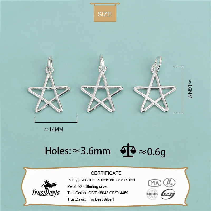 Trustdavis 925 Silver Sweet Pentagram Star Charm Pendant DIY Jewelry