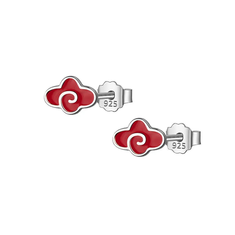 925 Silver Sweet Red Clouds Stud Earrings Wedding Gift DB1136