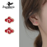 925 Silver Sweet Red Clouds Stud Earrings Wedding Gift DB1136