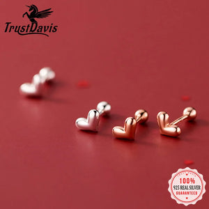 Trustdavis 925 Silver Heart Stud Earrings Wedding Party Jewelry