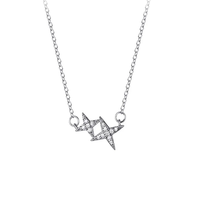 Trustdavis 925 Silver Sweet Star CZ Clavicle Necklace Wedding Party Fine Jewelry