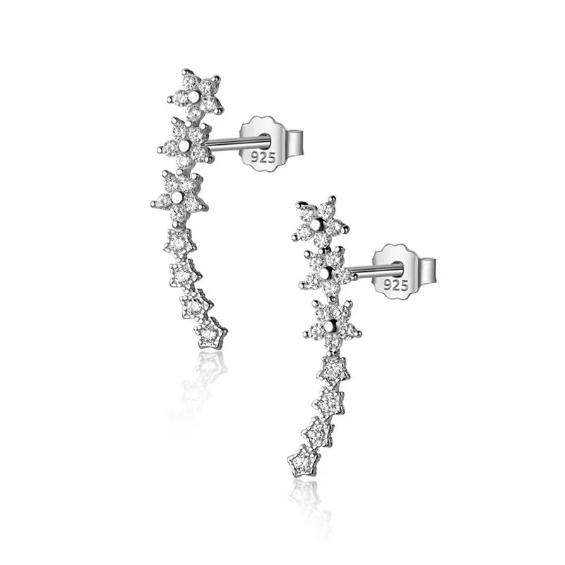 Trustdavis 925 Silver Star CZ Stud Earrings Wedding Jewelry