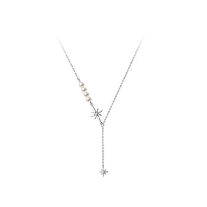 Trustdavis 925 Silver Pearl Star CZ Necklace for Women Wedding