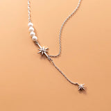 Trustdavis 925 Silver Pearl Star CZ Necklace for Women Wedding