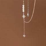 Trustdavis 925 Silver Pearl Star CZ Necklace for Women Wedding