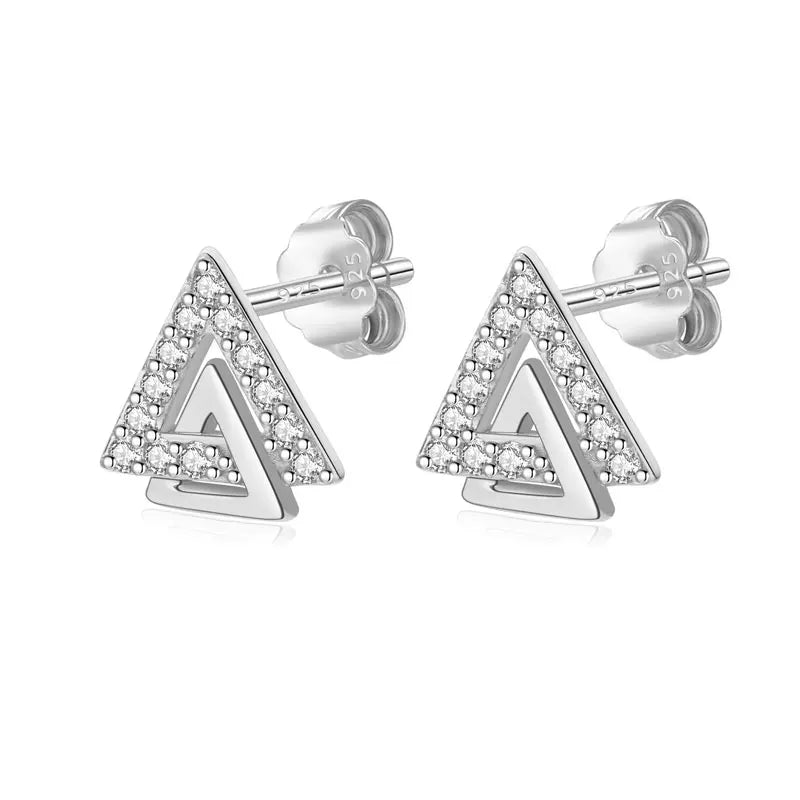 Trustdavis 925 Silver Triangle CZ Stud Earrings Wedding Fine Jewelry