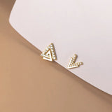 Trustdavis 925 Silver Triangle CZ Stud Earrings Wedding Fine Jewelry