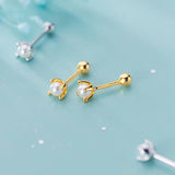 Trustdavis 925 Sterling Silver Pearl Stud Earrings Mini Minimalist Jewelry